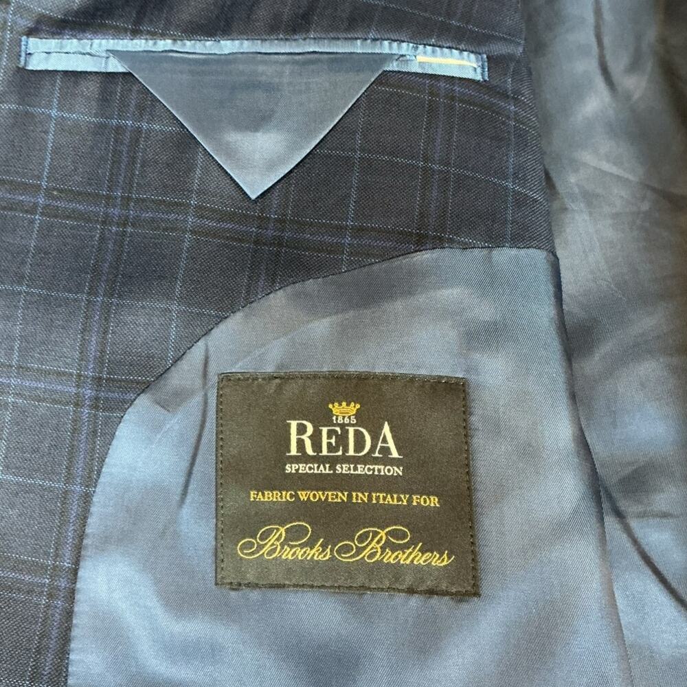 Brooks Bros Reda Italian Wool Suit Jacket 48R Madison Blue Overcheck Flaw Repair